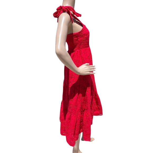 Charter Club Tie Sleeve 100% Cotton Eyelet Tiered Midi Sundress Lined Women PS - Picture 5 of 12